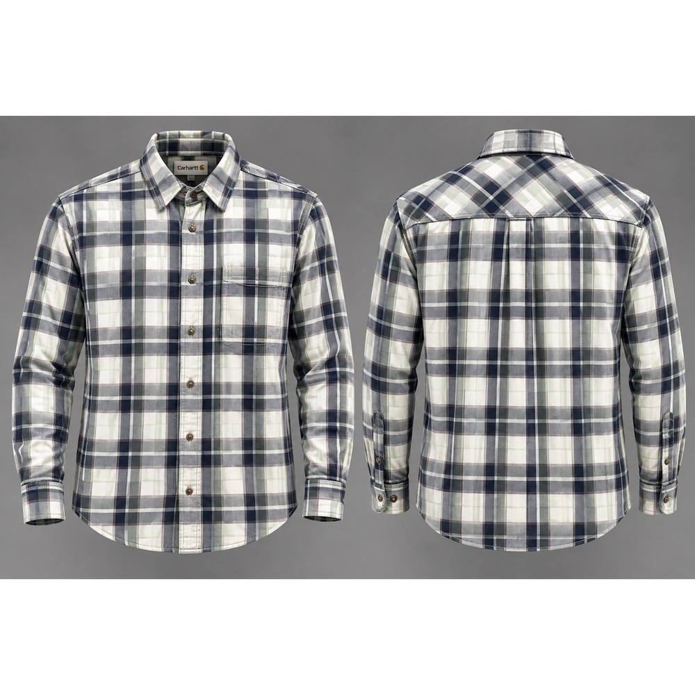 Carhartt Mens 2XL Plaid Long Sleeve Button Down Work Shirt gray Outdoor